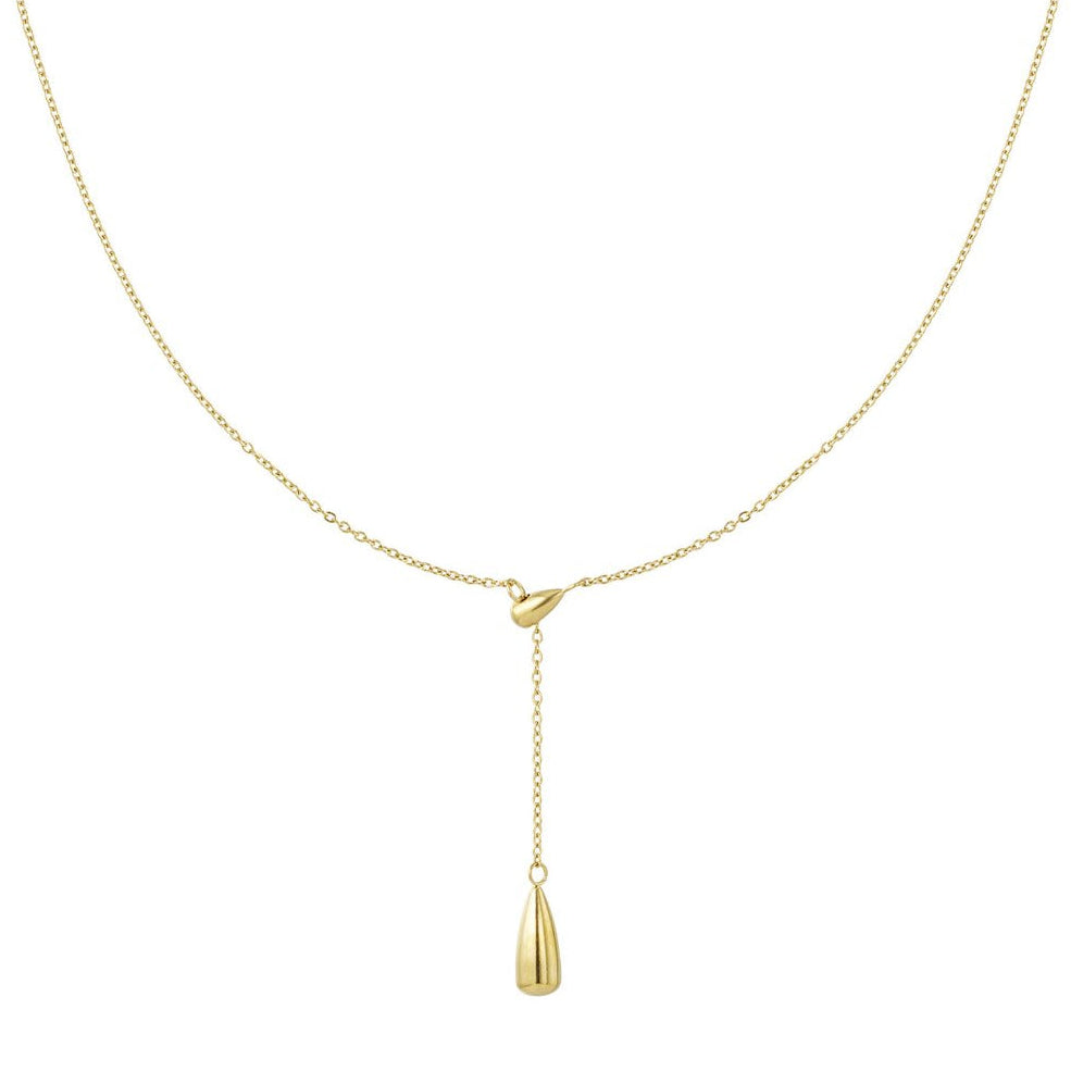 Ariel Halskette im gold mit einer Y-Kette und Tropfenanhänger.