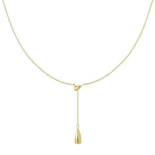 Ariel Halskette im gold mit einer Y-Kette und Tropfenanhänger.