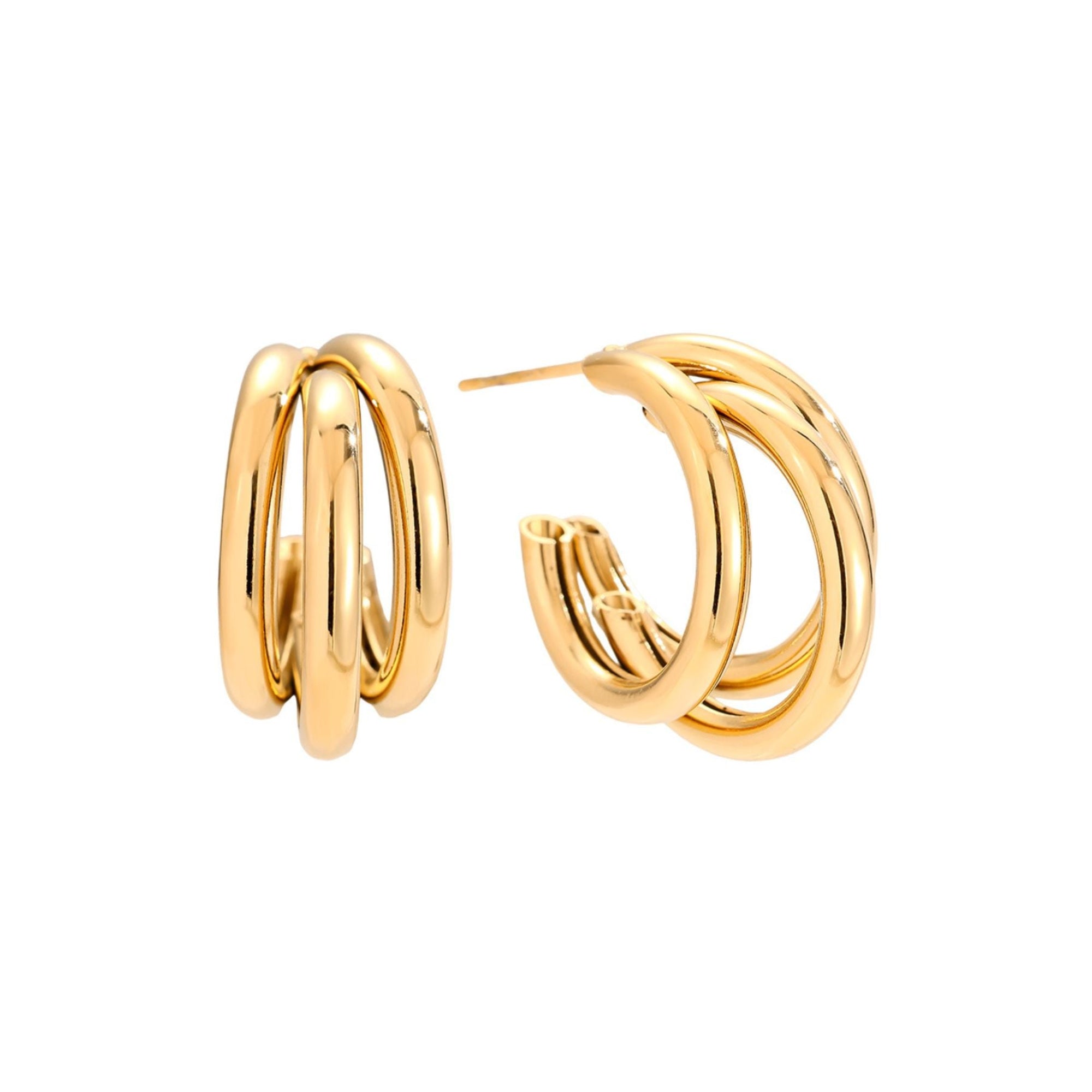 Aurelis Ohrringe in gold, Creolen mit drei Ringen.