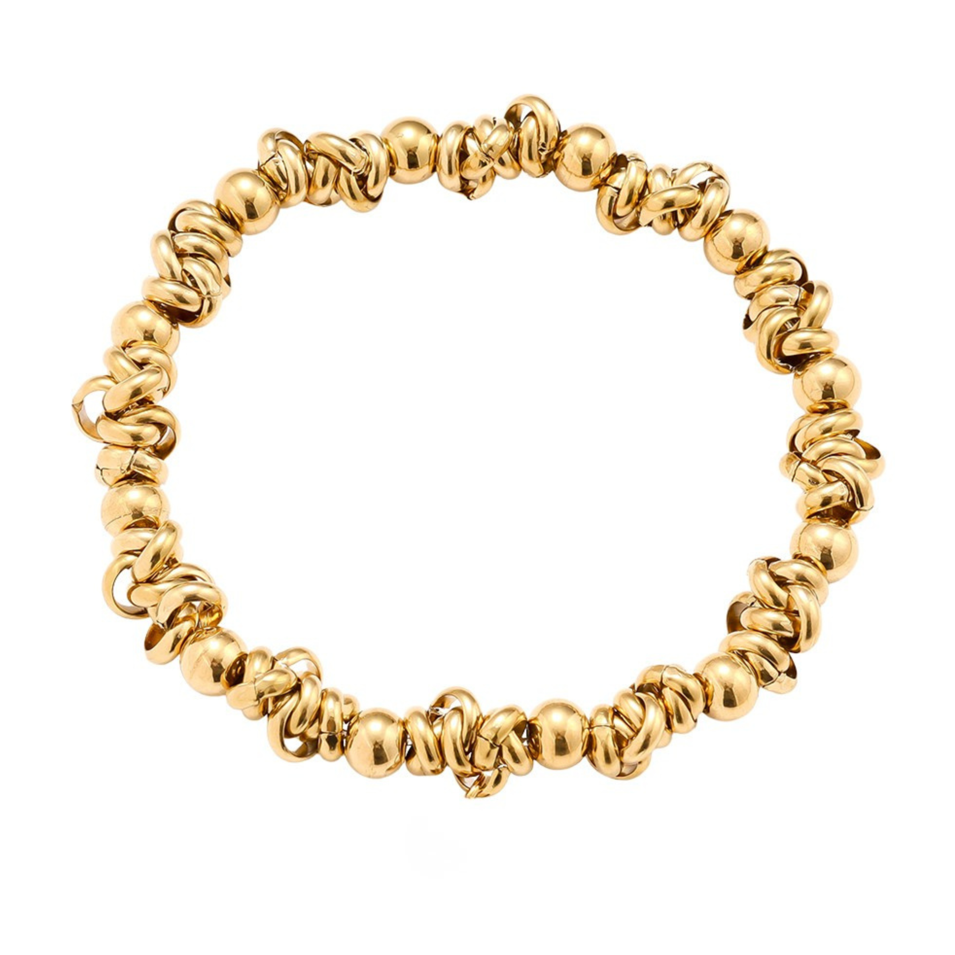 Eos Armband in gold mit vielen unterschiedlich breiten Ringen aus Edelstahl.