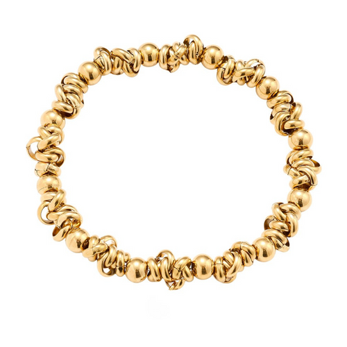 Eos Armband in gold mit vielen unterschiedlich breiten Ringen aus Edelstahl.