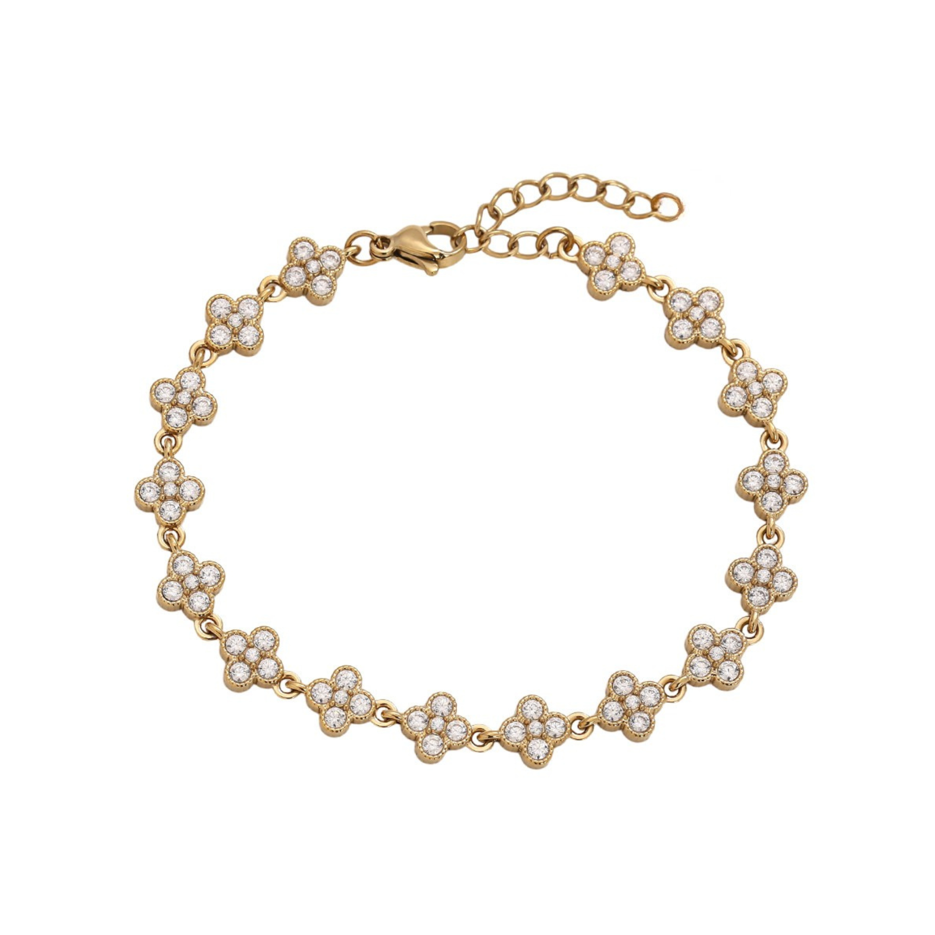 Liana Armband in gold aus kleinen steinbesetzten Blumen.