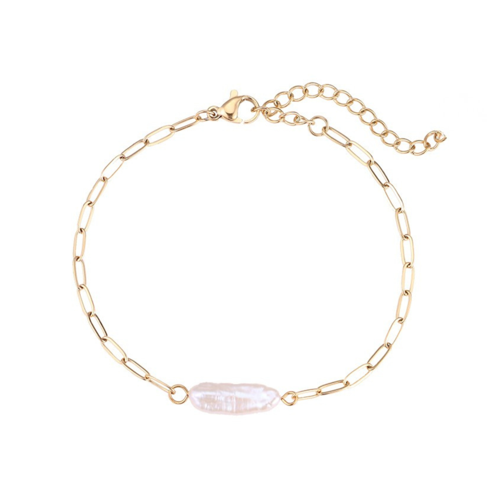 Maris Armband mit einer feinen Gliederkette und einer natürlichen Süsswasserperle in der Mitte.