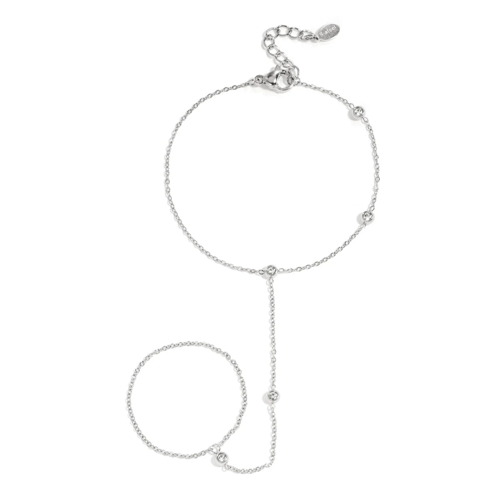 Selina Handkette in gol mit simplen Steinen und einer filigranen Kette.
